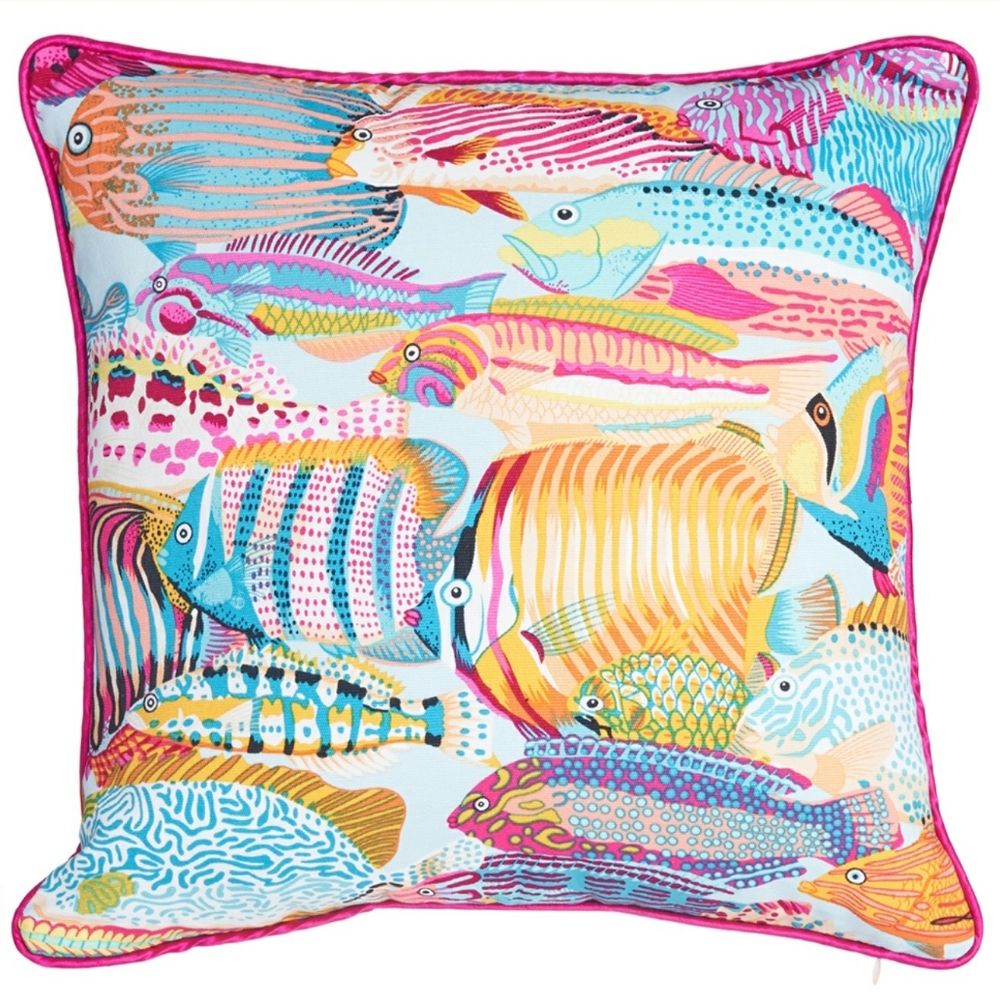 16x16 Multi Color Tropical Fish Indoor/Outdoor Accent Pillow